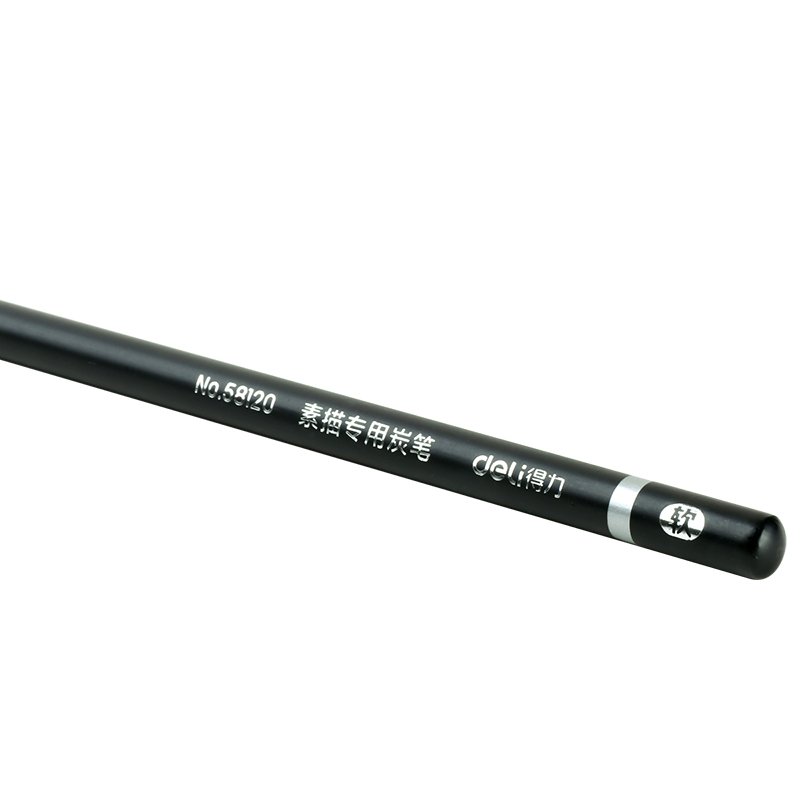 58120-4 ديلي قلم فحم خشب دائري للرسم - للين - بدن أسود مع طبة E58120