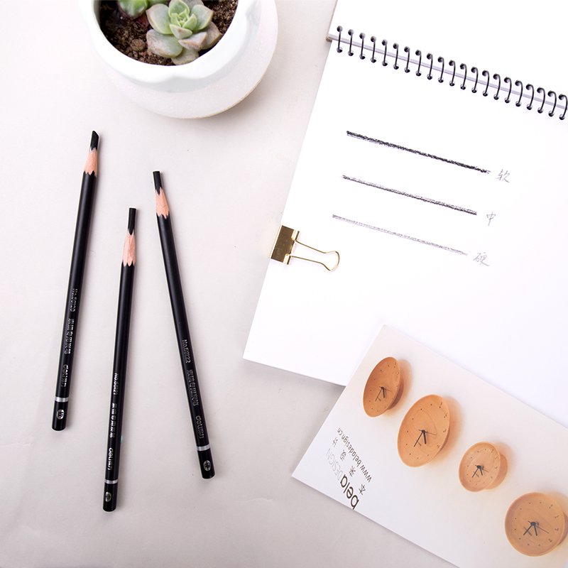 58120-6 ديلي قلم فحم خشب دائري للرسم - صلب - بدن أسود مع طبة E58122