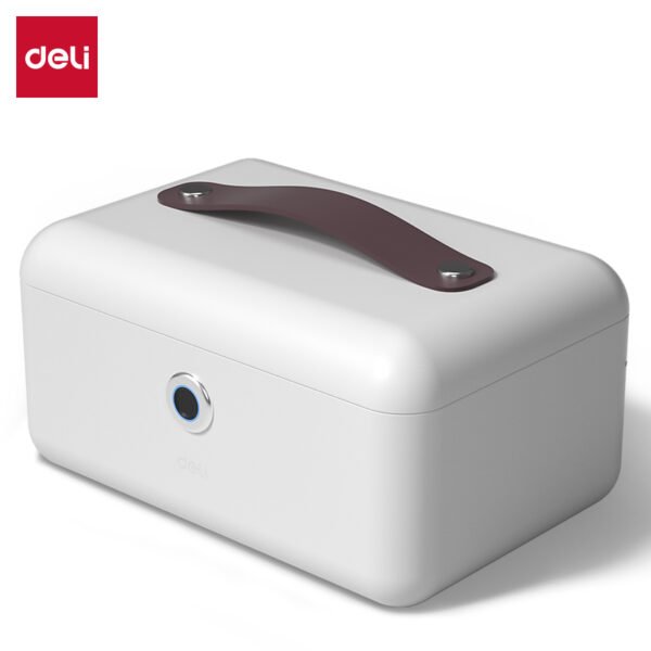 AE200 (5) ديلي صندوق مجوهرات مبطن - حماية (بصمة-مفتاح) - 14*28*19 سم - أبيض/زيتي - AE200