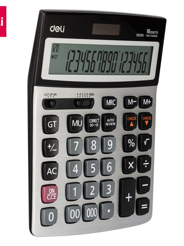 ديلي ألة حاسبة مكتبية - مصدرين طاقة - بدن بلاستيك واجهة معدن - 3 أصفار - 16 خانة - رمادي E39265