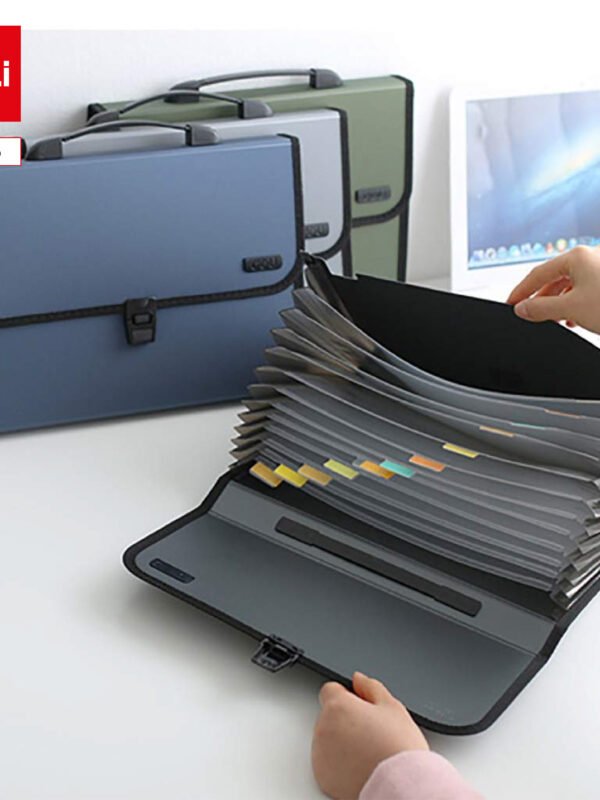 E5556 ديلي مصنف حقيبة 13 قسم - قياس A4 - مع مسكة - إغلاق بقفل - (رمادي /أزرق/ زيتي) - E5556