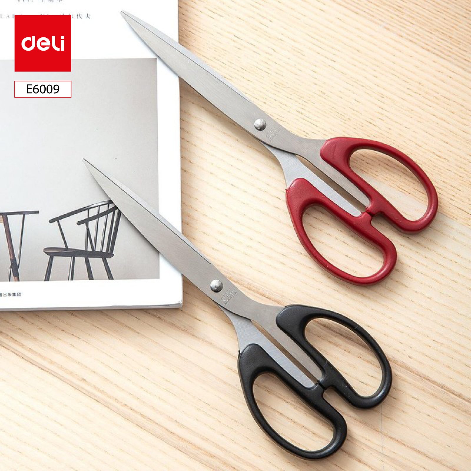 ديلي مقص معدن - مقبض بلاستيك مضغوط - طول 18 سم - أسود، أحمر - E6009