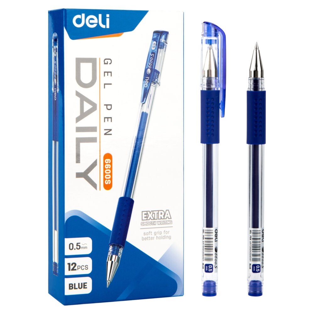ديلي قلم حبر جل - بدن شفاف قبضة مطاط - 0.5 mm - أزرق - E6600S-BL