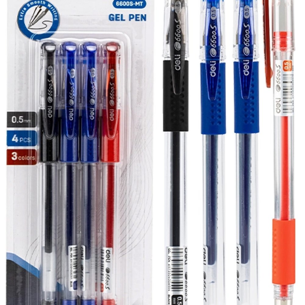 ديلي قلم حبر جل - بدن شفاف - قبضة مطاط - 0.5mm - ( 2 أزرق - 1 أحمر - 1 أسود) E6600S-MT