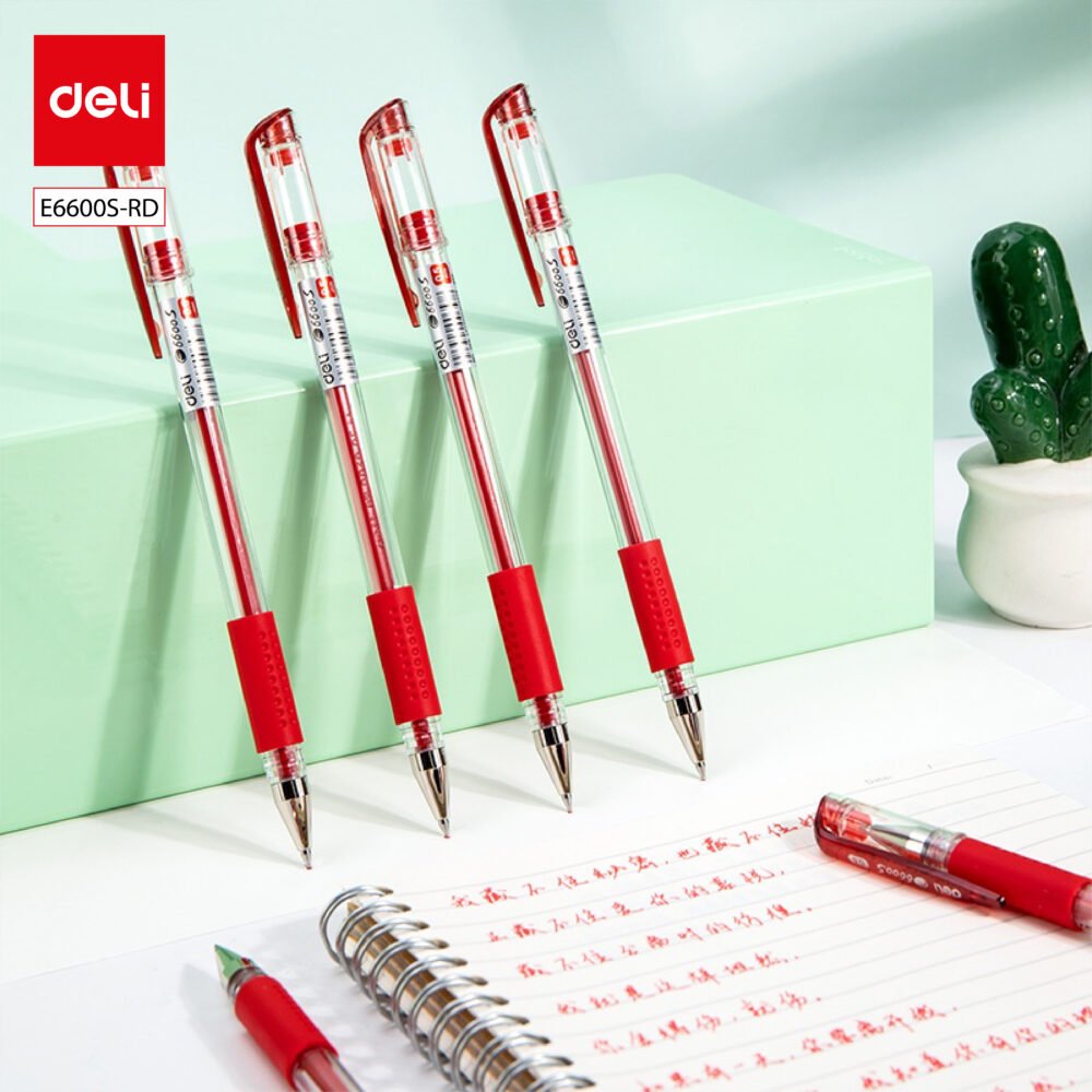 E6600S-RD ديلي قلم حبر جل - بدن شفاف - قبضة مطاط - 0.5mm - أحمر E6600S-RD