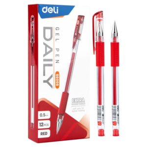 ديلي قلم حبر جل - بدن شفاف - قبضة مطاط - 0.5mm - أحمر E6600S-RD