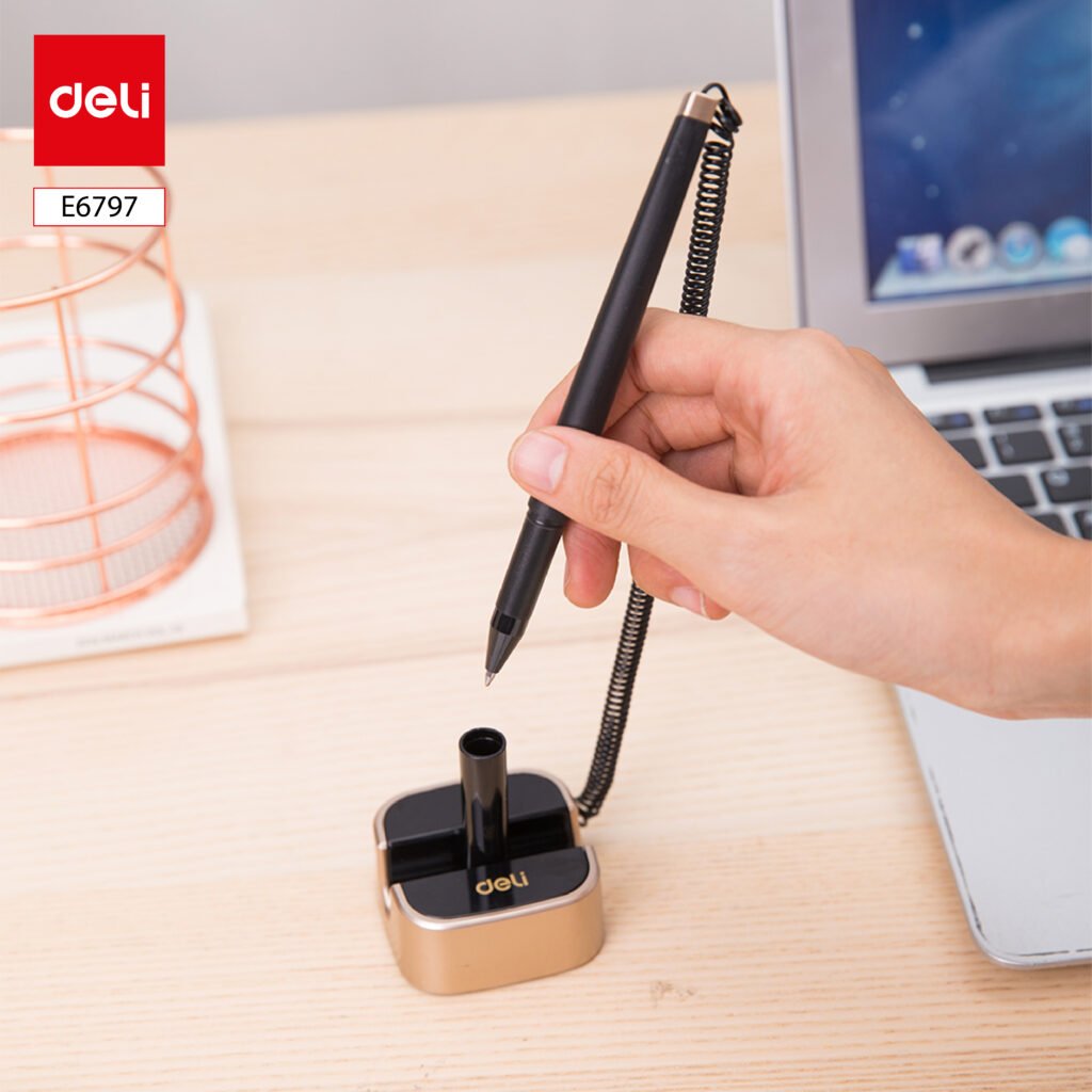 E6797 ديلي قلم مكتب حبر جل 0.7 مم - قاعدة تثبيت مع نابض حركة 180° للقلم - أسود - E6797-BK