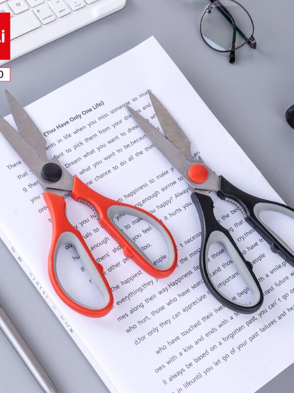 E77750 ديلي مقص معدن مخصص للمطبخ - مقبض بلاستيك ومطاط لونين - قابل للفك مع علاقة فتح - 21 سم - أسود، برتقالي E77750