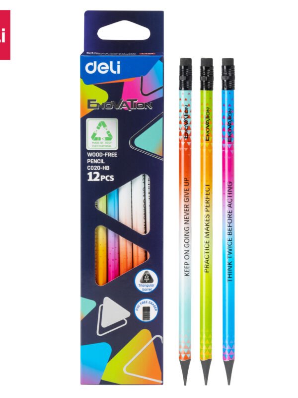 EC020-HB ديلي قلم رصاص بلاستيك أسود مثلث - إينوڤيشن HB بدن نيون مطبوع - مع ممحاة EC020-HB