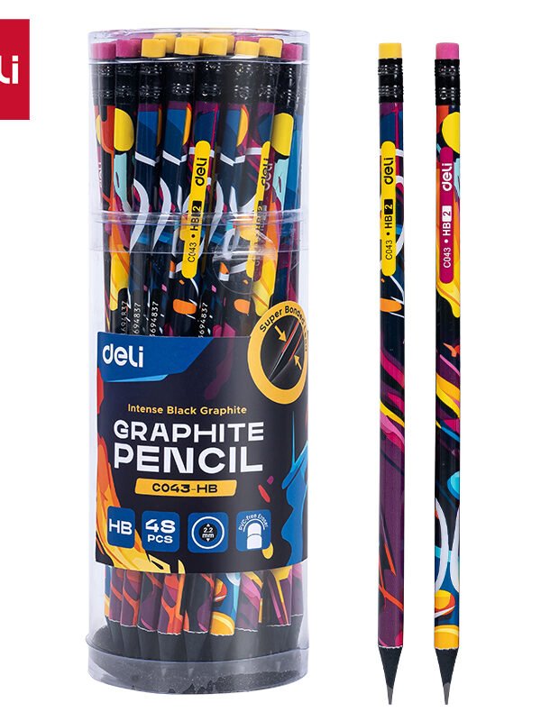 EC043-HB (1) ديلي مجموعة أقلام رصاص خشب - غرافيت HB - بدن ملون - مع ممحاة - ألوان مختلفة - EC043-HB