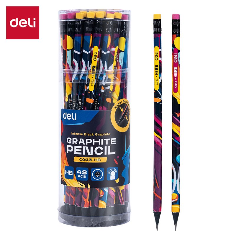 ديلي مجموعة أقلام رصاص خشب - غرافيت HB - بدن ملون - مع ممحاة - ألوان مختلفة - EC043-HB