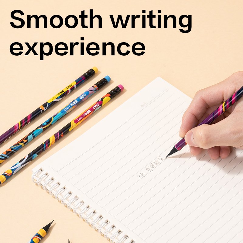 ديلي مجموعة أقلام رصاص خشب - غرافيت HB - بدن ملون - مع ممحاة - ألوان مختلفة - EC043-HB