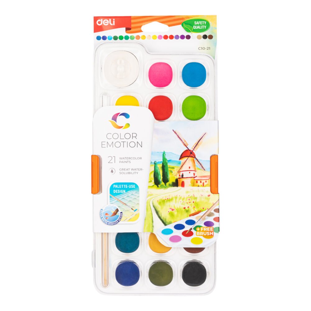 ديلي تلوين مائي حجري - كريستال - قطر دائرة اللون 28 مم - 21 لون - مع فرشاة EC10-21