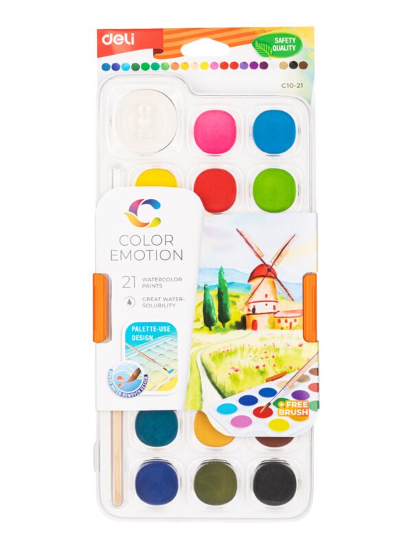 EC10-21 (2) ديلي تلوين مائي حجري - كريستال - قطر دائرة اللون 28 مم - 21 لون - مع فرشاة EC10-21