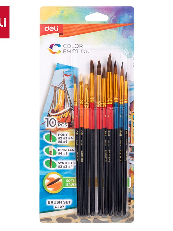 ديلي مجموعة فرشاة رسم - 10 قطع - رأس مبروم/مشطوف - EC407