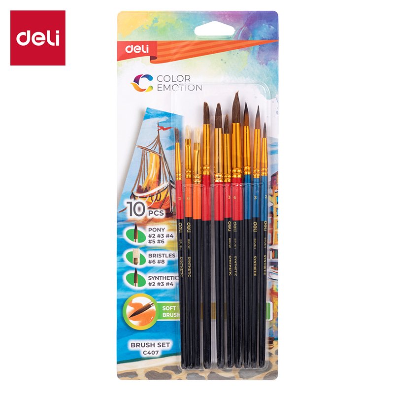 ديلي مجموعة فرشاة رسم - 10 قطع - رأس مبروم/مشطوف - EC407