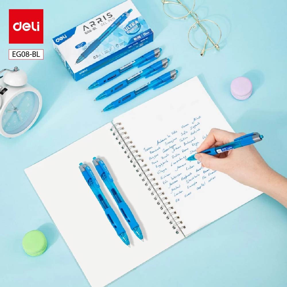 ديلي قلم حبر جل كباس - بدن شفاف - قبضة مطاط - 0.5mm - أزرق EG08-BL