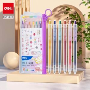 ديلي قلم حبر جل كباس - 0.5 مم - بدن شفاف مغشى - 6 ألوان فواتح EG118-6C