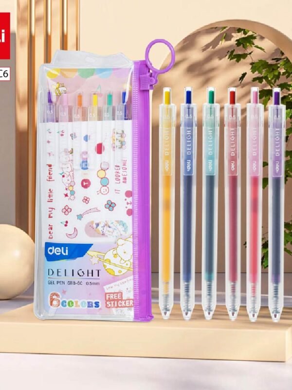 ديلي قلم حبر جل كباس - 0.5 مم - بدن شفاف مغشى - 6 ألوان فواتح EG118-6C