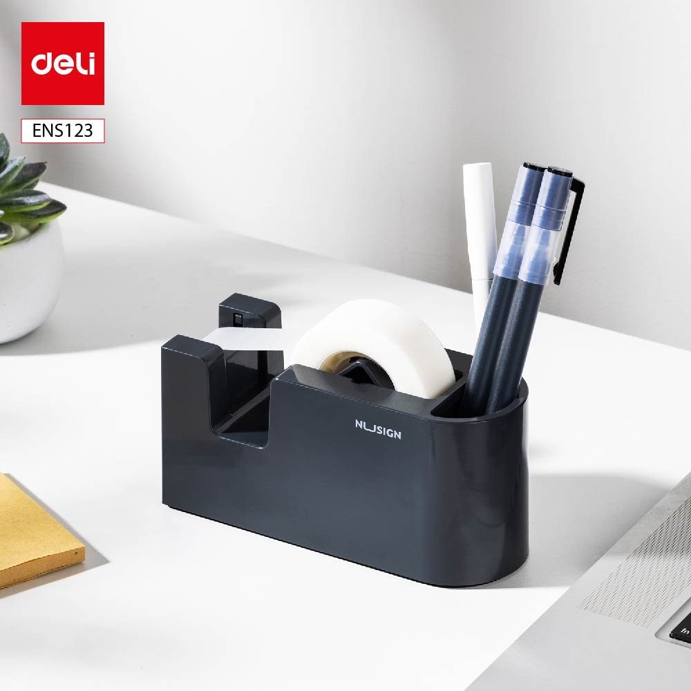 ديلي مقلمة وقاعدة قطاعة شريط لاصق مكتبية - قياس وسط - (أبيض - أسود) - ENS123