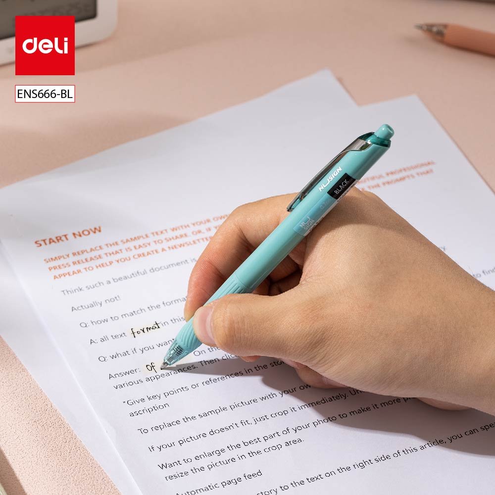 ديلي قلم حبر جل كباس - بدن ملون لايت - قبضة مطاط - علاقة معدن - 0.7mm - أزرق ENS666-BL