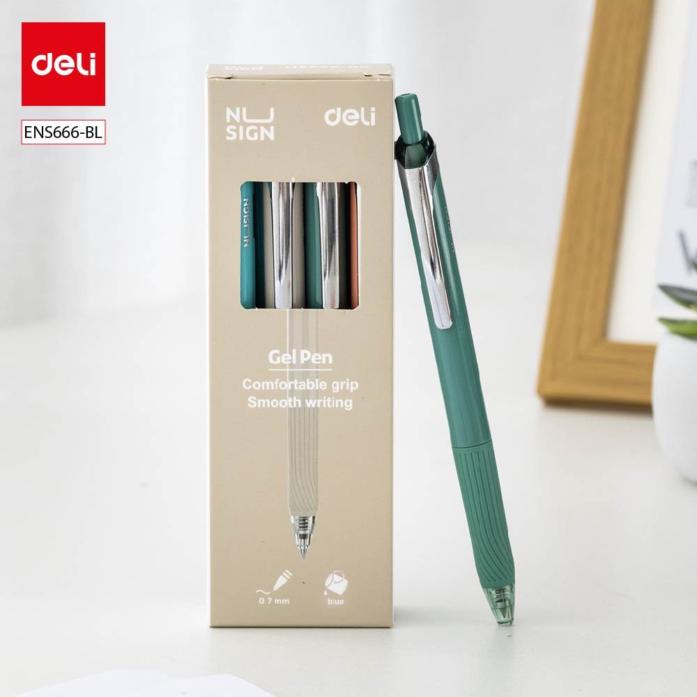ديلي قلم حبر جل كباس - بدن ملون لايت - قبضة مطاط - علاقة معدن - 0.7mm - أزرق ENS666-BL