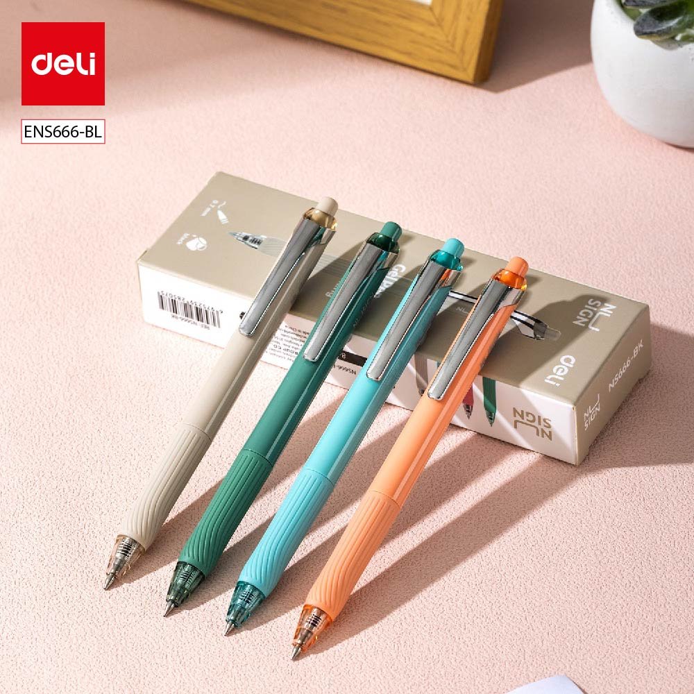 ديلي قلم حبر جل كباس - بدن ملون لايت - قبضة مطاط - علاقة معدن - 0.7mm - أزرق ENS666-BL