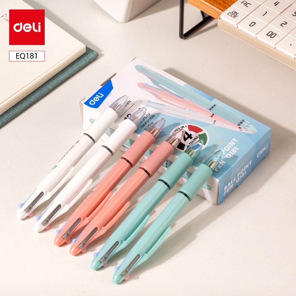 ديلي قلم حبر جاف كباس 4 ألوان - بدن ملون باستل - قبضة مطاط - EQ181 1.0mm