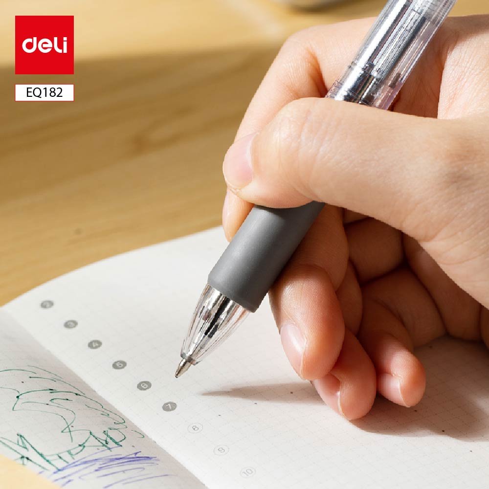 ديلي قلم حبر جاف كباس 4 ألوان - بدن شفاف قبضة مطاط 0.7 مم - أزرق أحمر أسود أخضر - EQ182