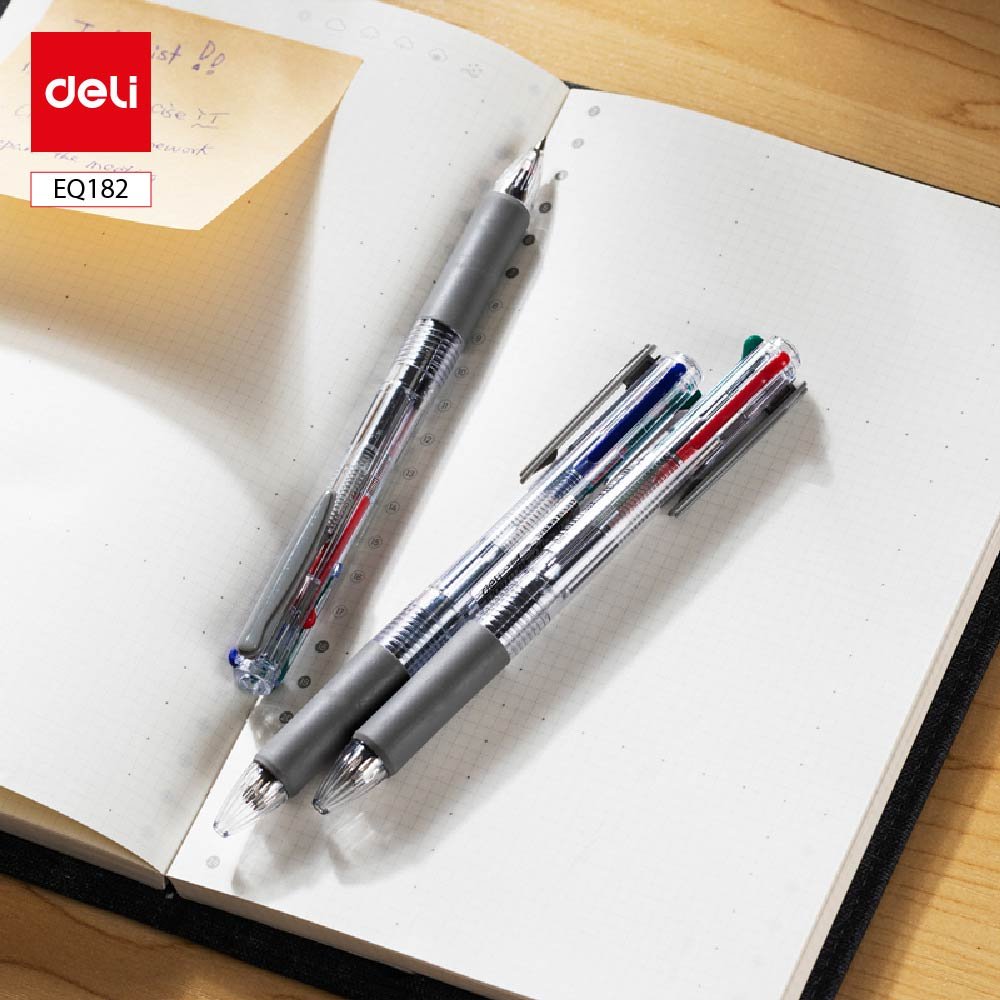 ديلي قلم حبر جاف كباس 4 ألوان - بدن شفاف قبضة مطاط 0.7 مم - أزرق أحمر أسود أخضر - EQ182