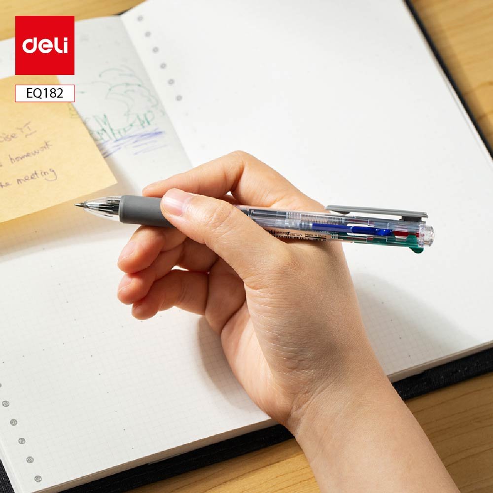 ديلي قلم حبر جاف كباس 4 ألوان - بدن شفاف قبضة مطاط 0.7 مم - أزرق أحمر أسود أخضر - EQ182