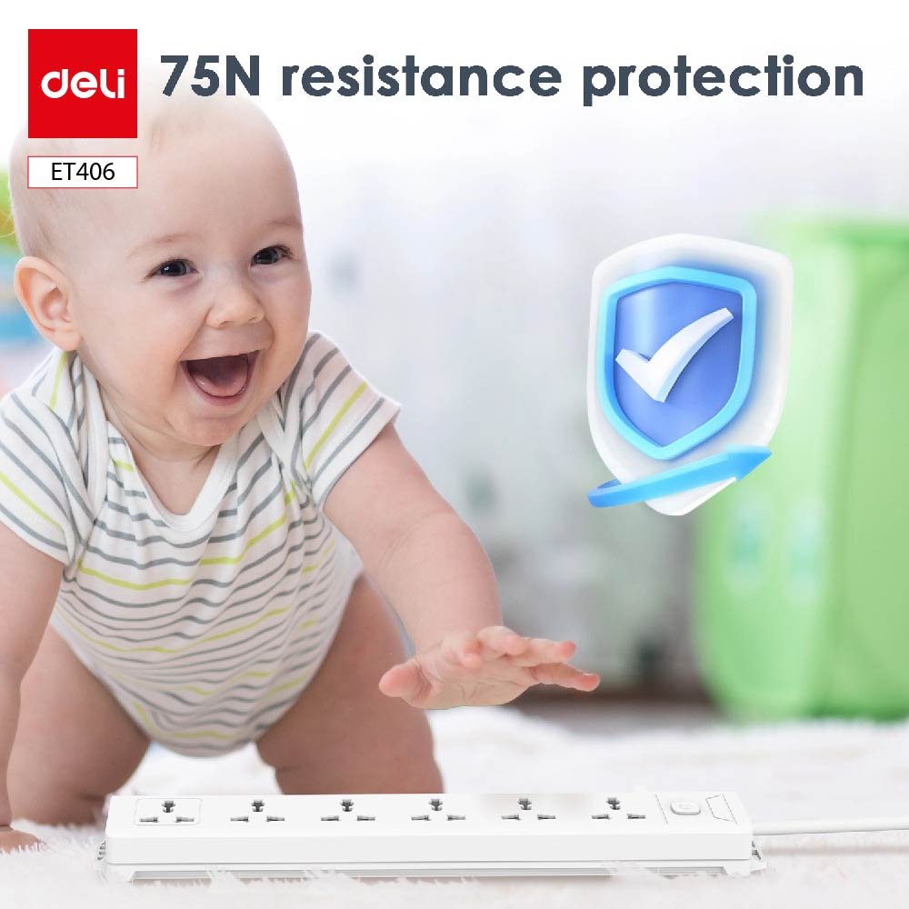 ديلي مسطرة كهرباء - 6 مأخذ - Tayp G (UK) - طول الكبل 5 متر - أبيض - ET406