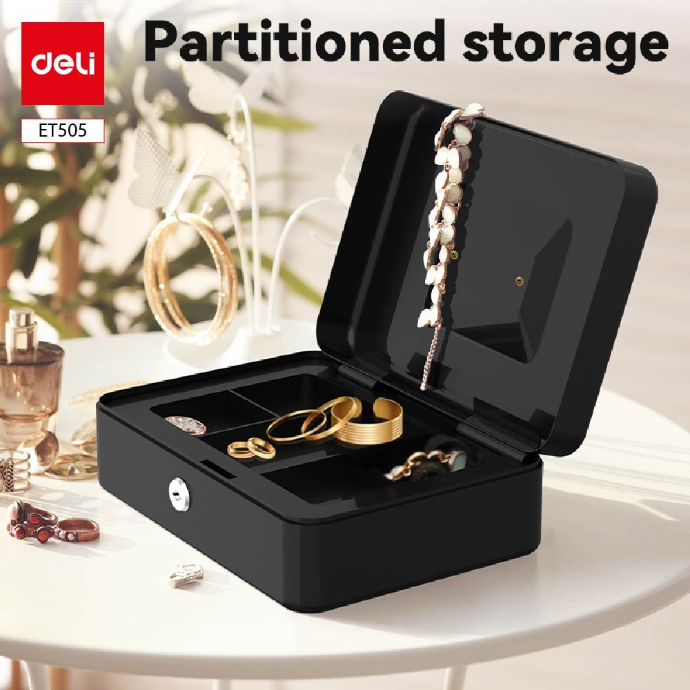 ET505 ديلي صندوق نقود وسط - حماية مفتاح - مقبض علوي - قياس 8.5*25*18 سم - أسود - ET505