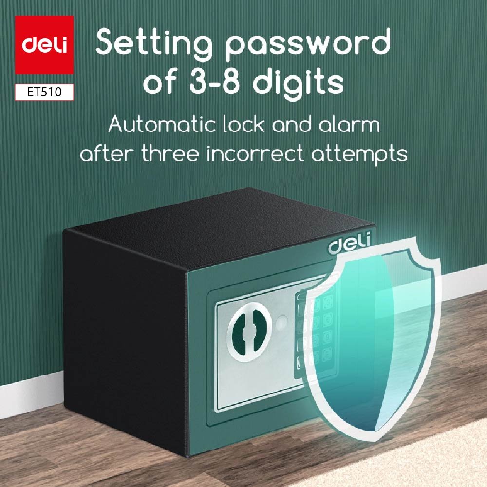 ديلي خزنة معدنية للفنادق - حماية (أرقام -مفتاح) - 17*23*17 سم - أسود - ET510