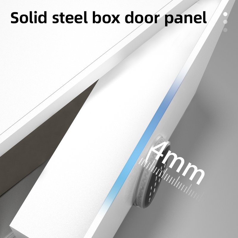 ET634 (6) ديلي خزنة معدنية مقبض دائري ببصمة - حماية (أرقام +بصمة + مفتاح) - 45*38*32 سم - أبيض - ET634