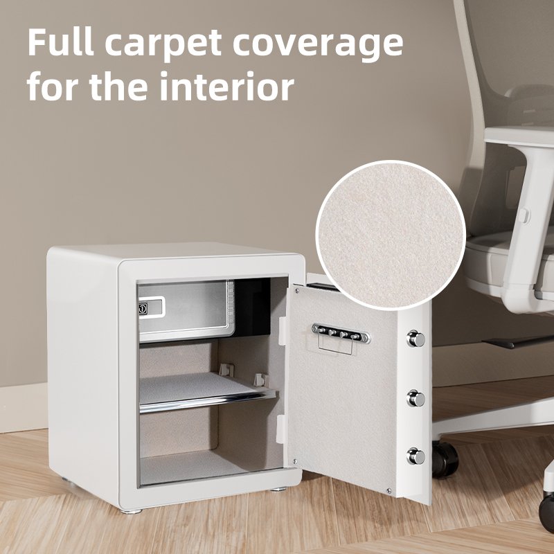 ET634 (8) ديلي خزنة معدنية مقبض دائري ببصمة - حماية (أرقام +بصمة + مفتاح) - 45*38*32 سم - أبيض - ET634