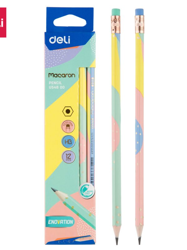EU54800 ديلي قلم رصاص بلاستيك سداسي - ماكرون HB بدن لايت مطبوع - مع ممحاة EU54800