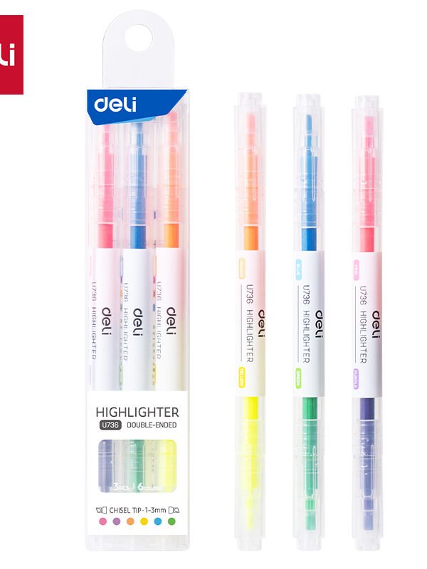 ديلي قلم تأشير طرفين - قياس 1-3 مم - بدن شفاف - 3 قلم/ 6 لون - ألوان مختلفة - EU736