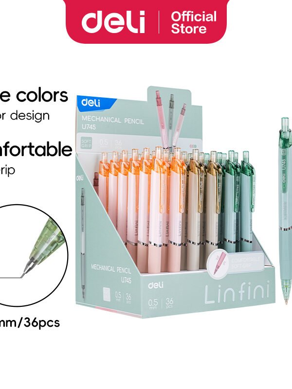 ديلي قلم رصاص كباس - 0.5mm - بدن بلاستيك أبيض - علاقة ألوان - مع ممحاة. - EU745