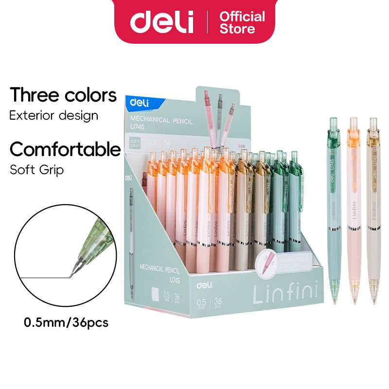 ديلي قلم رصاص كباس - 0.5mm - بدن بلاستيك أبيض - علاقة ألوان - مع ممحاة. - EU745