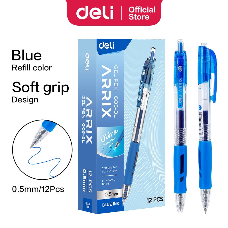 ديلي قلم حبر جل كباس - بدن شفاف - قبضة مطاط - 0.5mm - أزرق EG08-BL