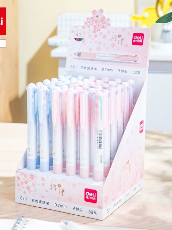 ديلي قلم حبر جاف كباس 4 ألوان - بدن أزرق/زهر لايت قبضة مطاط 0.7 مم - أزرق أحمر أسود أخضر - S311