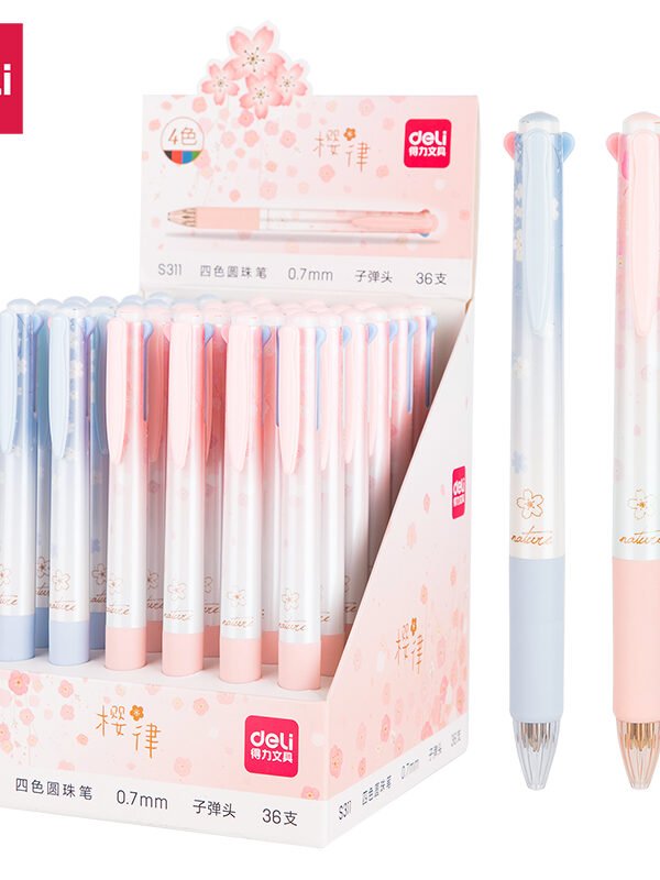 ديلي قلم حبر جاف كباس 4 ألوان - بدن أزرق/زهر لايت قبضة مطاط 0.7 مم - أزرق أحمر أسود أخضر - S311