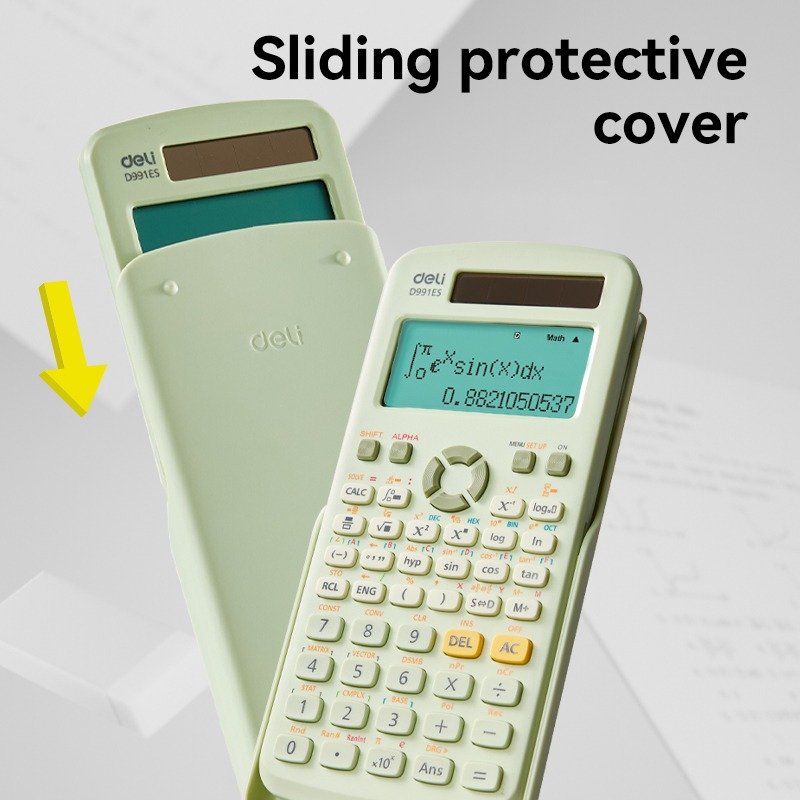 ديلي ألة حاسبة علمية - 417 معادلة حسابية - مصدرين طاقة - بدن بلاستيك - أسود - أخضر - زهر - أصفر ED991ES