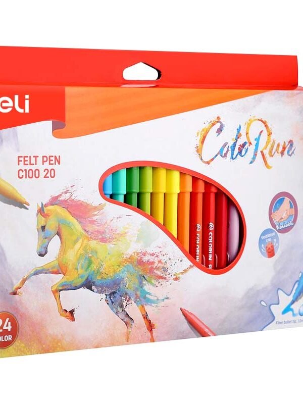 deli-washable-felt-pens-ec10020 ديلي أقلام تلوين فلوماستر طويل - رأس 1 مم - 24 لون EC10020