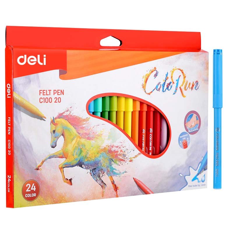 deli-washable-felt-pens-ec10020 ديلي أقلام تلوين فلوماستر طويل - رأس 1 مم - 24 لون EC10020