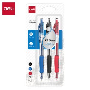 ديلي قلم حبر كباس - قبضة مطاط - 0.5 مم - ظرف 3 أقلام - (أزرق/أسود/أحمر) - EG08-3AS