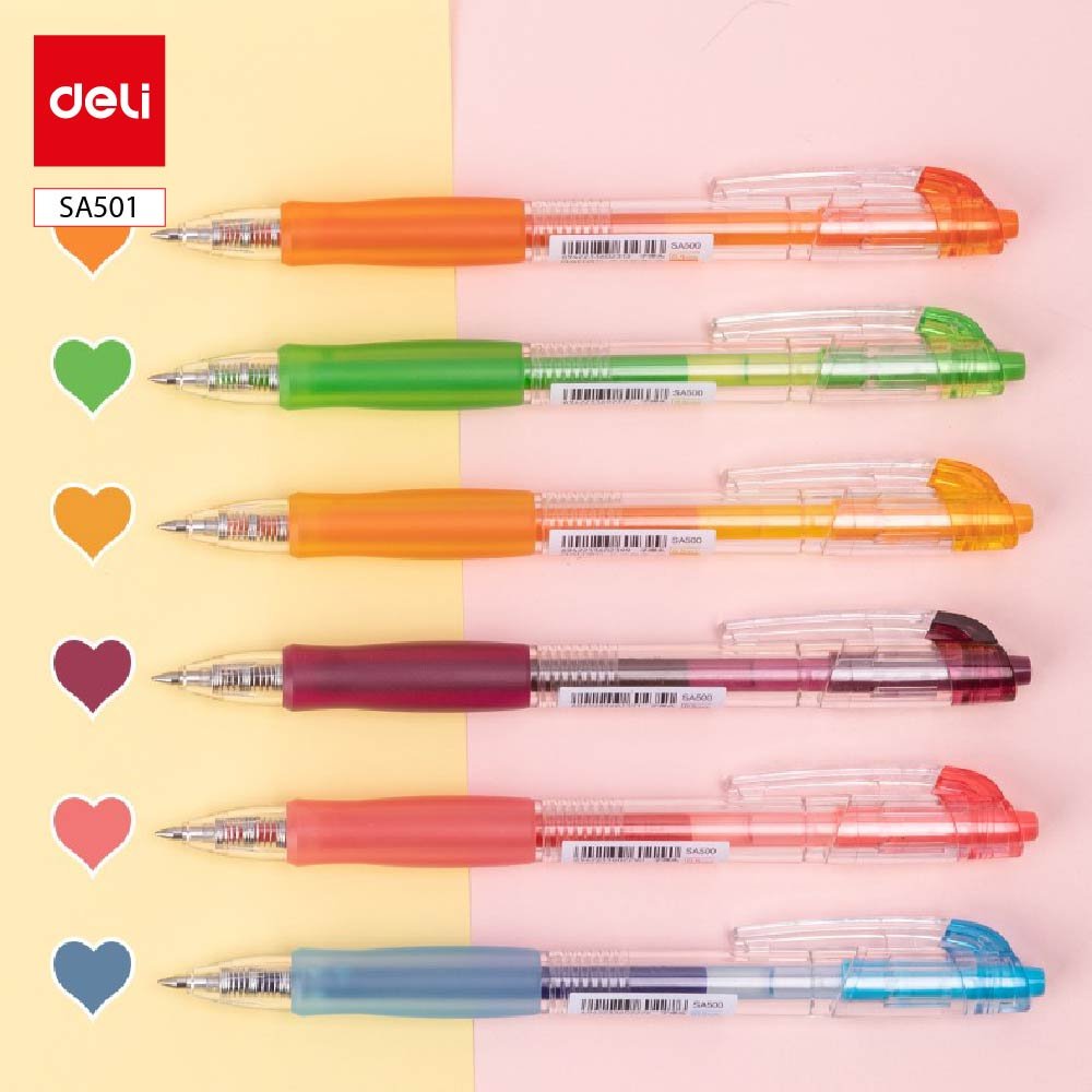 ديلي قلم حبر جل كباس - 0.5 مم - بدن شفاف - قبضة مطاط - 6 ألوان - ألوان مختلفة - SA501