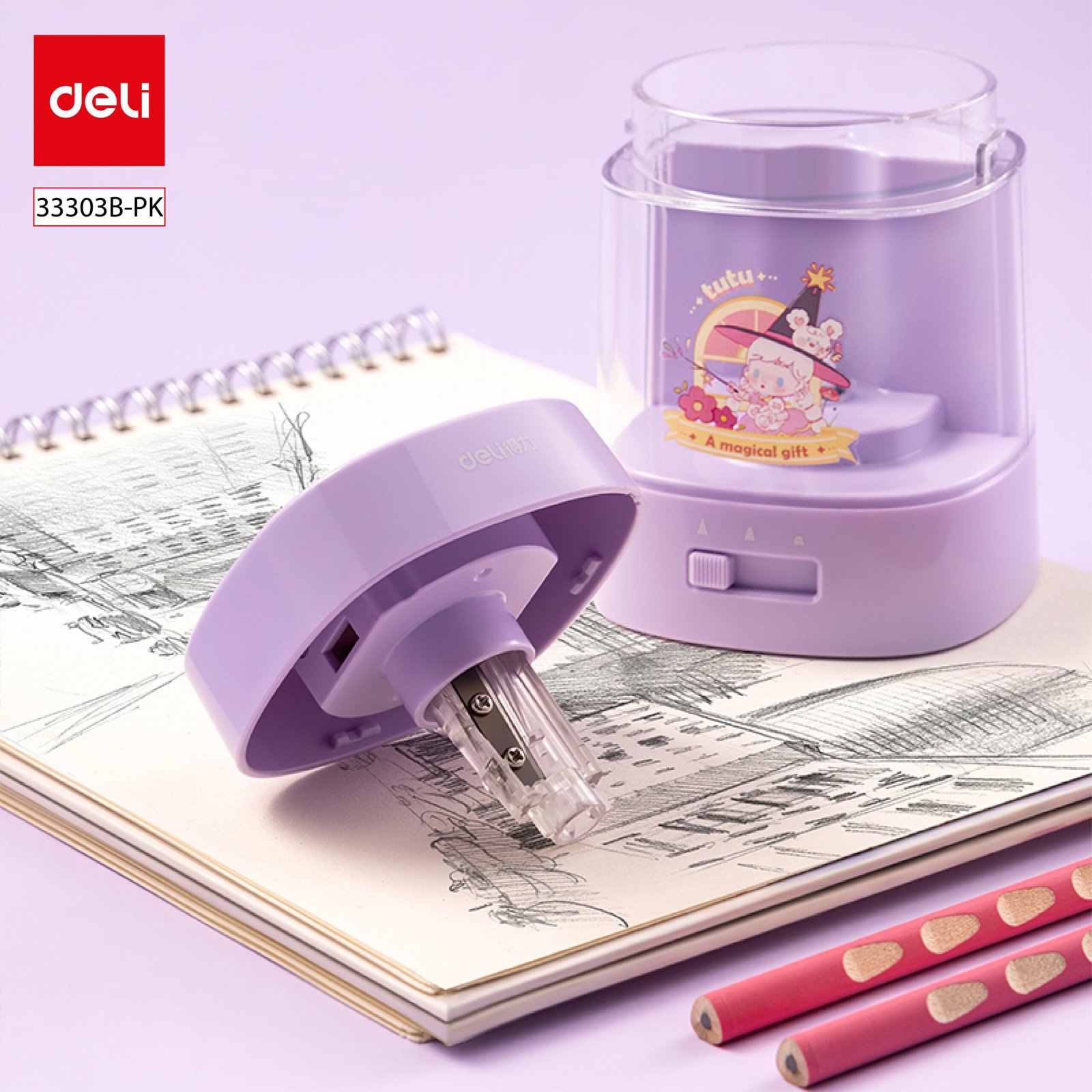 ديلي مجموعة هدية - قرطاسية مدرسية - (مبراة كهربائية*1، مكنسة كهربائية مكتبية*1، ممحاة كهربائية) - أزرق / نهدي - 33303B