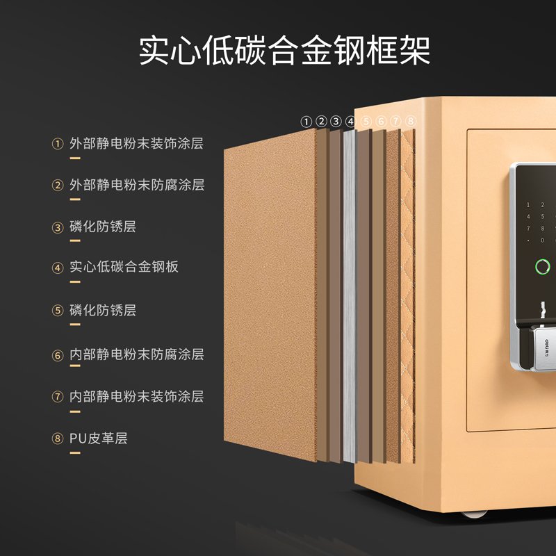 ديلي خزنة معدنية سميكة - حماية (أرقام -بصمة-مفتاح) - 97 كغ - 81*45*44 سم - ذهبي - 4118G